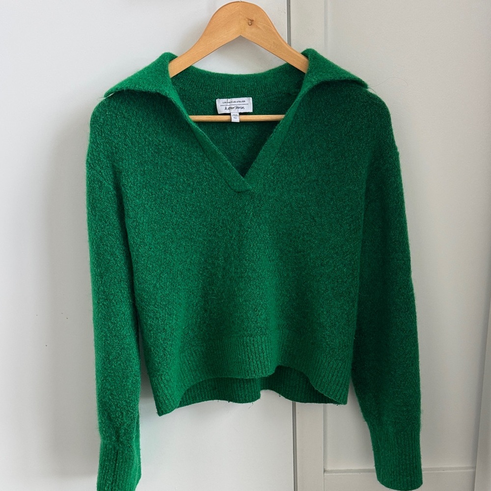 Green Wool/Mohair Collared V-Neck Knit Sweater – XS